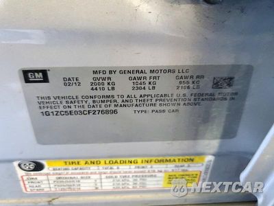 Zdjęcie 12 z 12 samochodu: 2012 CHEVROLET MALIBU 1LT VIN:1G1ZC5E03CF276896 - miniatura