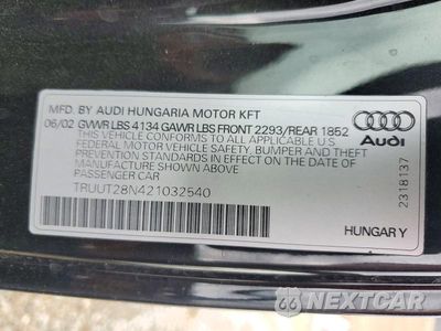 Zdjęcie 12 z 12 samochodu: 2002 AUDI TT QUATTRO VIN:TRUUT28N421032540 - miniatura