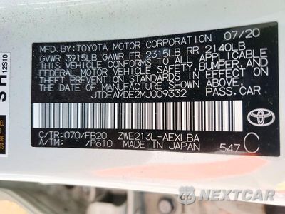 Zdjęcie 12 z 12 samochodu: 2021 TOYOTA COROLLA LE VIN:JTDEAMDE2MJ009332 - miniatura