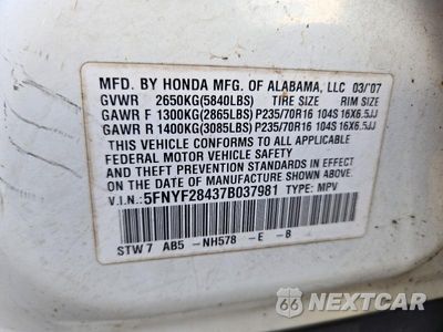 Zdjęcie 13 z 13 samochodu: 2007 HONDA PILOT EX VIN:5FNYF28437B037981 - miniatura