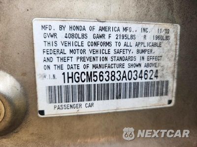 Zdjęcie 12 z 12 samochodu: 2003 HONDA ACCORD LX VIN:1HGCM56383A034624 - miniatura