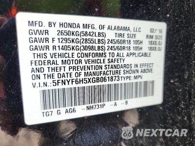 Zdjęcie 13 z 13 samochodu: 2016 HONDA PILOT EXL VIN:5FNYF6H5XGB061873 - miniatura