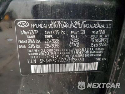 Zdjęcie 13 z 13 samochodu: 2019 HYUNDAI SANTA FE SEL PLUS 2.4L VIN:5NMS3CAD7KH128760 - miniatura