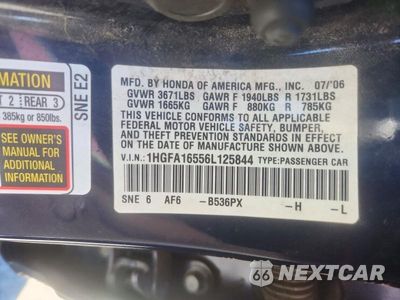 Zdjęcie 12 z 12 samochodu: 2006 HONDA CIVIC LX VIN:1HGFA16556L125844 - miniatura