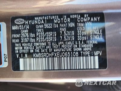 Zdjęcie 13 z 13 samochodu: 2014 HYUNDAI SANTA FE LIMITED VIN:KM8SRDHFXEU065108 - miniatura