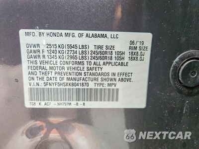 Zdjęcie 14 z 14 samochodu: 2019 HONDA PILOT EXL VIN:5FNYF5H5XKB041870 - miniatura