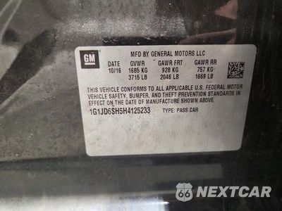 Zdjęcie 12 z 12 samochodu: 2017 CHEVROLET SONIC LT VIN:1G1JD6SH5H4125233 - miniatura