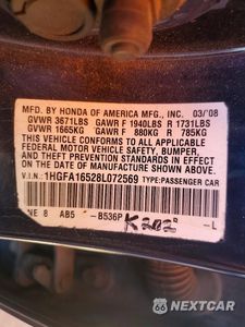 Zdjęcie 12 z 12 samochodu: 2008 HONDA CIVIC LX VIN:1HGFA16528L072569 - miniatura