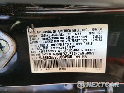 Zdjęcie 14 z 14 samochodu: 2008 HONDA CR-V EXL VIN:5J6RE38728L004986 - miniatura