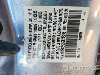 Zdjęcie 12 z 12 samochodu: 2016 HONDA CIVIC EX VIN:19XFC2F75GE249395 - miniatura