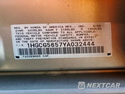 Zdjęcie 12 z 12 samochodu: 2000 HONDA ACCORD EX VIN:1HGCG5657YA032444 - miniatura