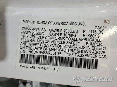 Zdjęcie 12 z 12 samochodu: 2021 HONDA ACCORD SPORT SE VIN:1HGCV1F46MA054158 - miniatura