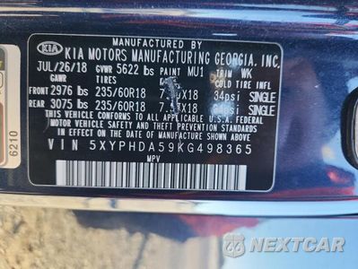 Zdjęcie 13 z 13 samochodu: 2019 KIA SORENTO EX V6 VIN:5XYPHDA59KG498365 - miniatura