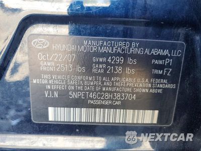 Zdjęcie 12 z 12 samochodu: 2008 HYUNDAI SONATA GLS VIN:5NPET46C28H383704 - miniatura