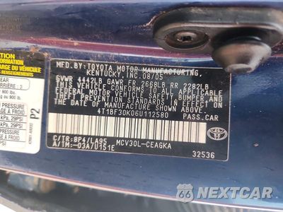 Zdjęcie 12 z 12 samochodu: 2006 TOYOTA CAMRY XLE V6 VIN:4T1BF30K06U112580 - miniatura