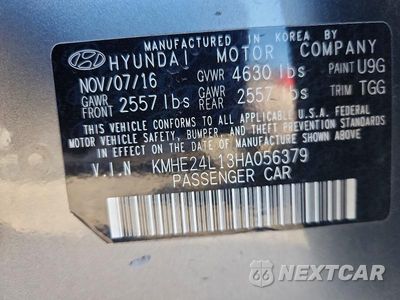 Zdjęcie 13 z 13 samochodu: 2017 HYUNDAI SONATA HYBRID SE VIN:KMHE24L13HA056379 - miniatura