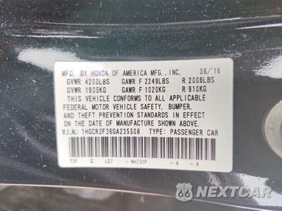 Zdjęcie 12 z 12 samochodu: 2016 HONDA ACCORD LX VIN:1HGCR2F36GA235508 - miniatura