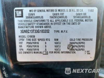 Zdjęcie 12 z 12 samochodu: 2003 CHEVROLET AVALANCHE C1500 VIN:3GNEC13T33G183202 - miniatura