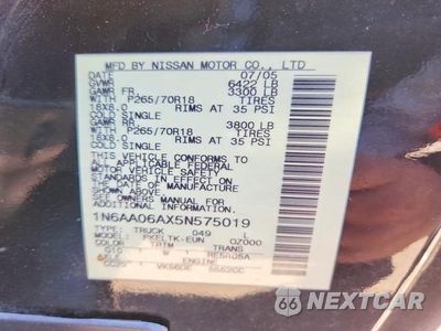 Zdjęcie 12 z 12 samochodu: 2005 NISSAN TITAN XE VIN:1N6AA06AX5N575019 - miniatura