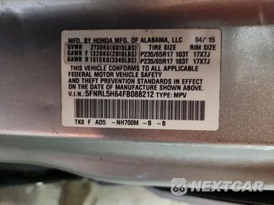 Zdjęcie 13 z 13 samochodu: 2015 HONDA ODYSSEY EXL VIN:5FNRL5H64FB088212 - miniatura