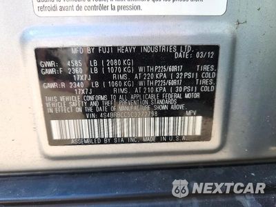 Zdjęcie 13 z 13 samochodu: 2012 SUBARU OUTBACK 2.5I PREMIUM VIN:4S4BRBCC5C3272798 - miniatura