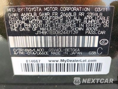 Zdjęcie 12 z 12 samochodu: 2011 LEXUS ES 350 VIN:JTHBK1EG0B2447139 - miniatura