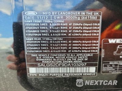 Zdjęcie 13 z 13 samochodu: 2013 LAND ROVER RANGE ROVER HSE VIN:SALGS2DF9DA103297 - miniatura