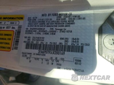 Zdjęcie 12 z 12 samochodu: 2020 FORD FUSION SE VIN:3FA6P0T95LR200169 - miniatura