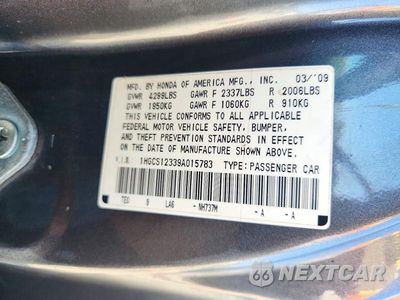 Zdjęcie 12 z 12 samochodu: 2009 HONDA ACCORD LX VIN:1HGCS12339A015783 - miniatura