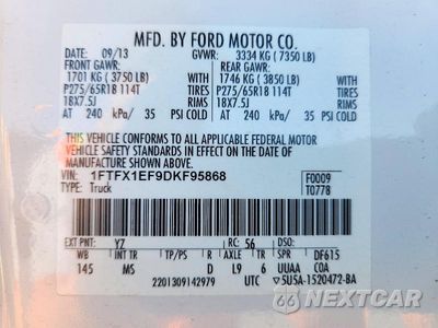 Zdjęcie 13 z 13 samochodu: 2013 FORD F150 SUPER CAB VIN:1FTFX1EF9DKF95868 - miniatura