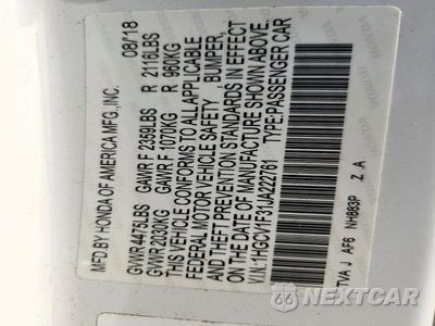Zdjęcie 12 z 12 samochodu: 2018 HONDA ACCORD SPORT VIN:1HGCV1F31JA222761 - miniatura