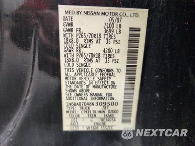 Zdjęcie 13 z 13 samochodu: 2008 NISSAN TITAN XE FFV VIN:1N6BA07D48N309500 - miniatura