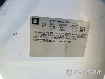 Zdjęcie 13 z 13 samochodu: 2013 CHEVROLET CRUZE VIN:1G1PE5SBXD7156676 - miniatura