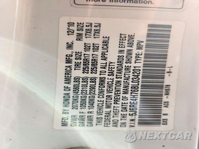 Zdjęcie 13 z 13 samochodu: 2011 HONDA CR-V EXL VIN:5J6RE4H76BL034201 - miniatura