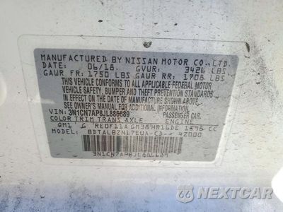 Zdjęcie 12 z 12 samochodu: 2018 NISSAN VERSA SV VIN:3N1CN7AP8JL886689 - miniatura
