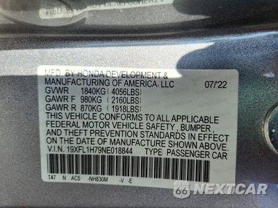 Zdjęcie 12 z 12 samochodu: 2022 HONDA CIVIC EXL VIN:19XFL1H79NE018844 - miniatura