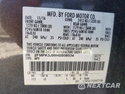 Zdjęcie 13 z 13 samochodu: 2017 FORD EDGE SEL VIN:2FMPK3J99HBB08534 - miniatura