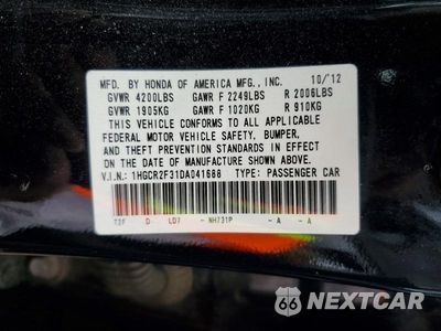 Zdjęcie 12 z 12 samochodu: 2013 HONDA ACCORD LX VIN:1HGCR2F31DA041688 - miniatura