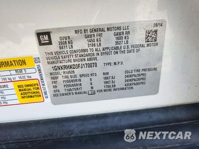 Zdjęcie 13 z 13 samochodu: 2015 CHEVROLET TRAVERSE LT VIN:1GNKRHKD3FJ170070 - miniatura