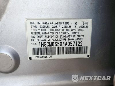 Zdjęcie 12 z 12 samochodu: 2004 HONDA ACCORD EX VIN:1HGCM665X4A057122 - miniatura