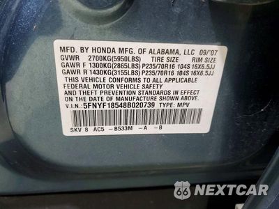 Zdjęcie 13 z 13 samochodu: 2008 HONDA PILOT EXL VIN:5FNYF18548B020739 - miniatura