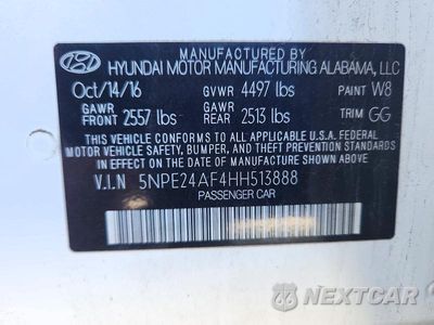 Zdjęcie 12 z 12 samochodu: 2017 HYUNDAI SONATA SE VIN:5NPE24AF4HH513888 - miniatura