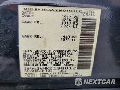 Zdjęcie 13 z 13 samochodu: 2016 NISSAN ALTIMA 2.5 S VIN:1N4AL3AP8GC198012 - miniatura
