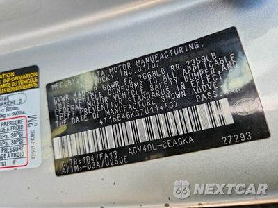 Zdjęcie 12 z 12 samochodu: 2007 TOYOTA CAMRY XLE VIN:4T1BE46K37U114437 - miniatura