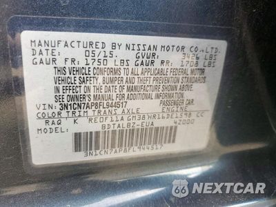 Zdjęcie 12 z 12 samochodu: 2015 NISSAN VERSA 1.6 SV VIN:3N1CN7AP8FL944517 - miniatura