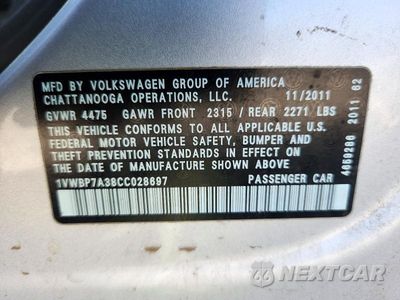 Zdjęcie 12 z 12 samochodu: 2012 VOLKSWAGEN PASSAT SE VIN:1VWBP7A38CC028697 - miniatura