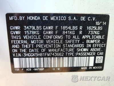 Zdjęcie 12 z 12 samochodu: 2015 HONDA FIT EX VIN:3HGGK5H81FM743662 - miniatura