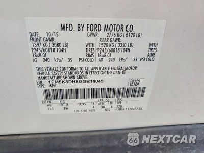 Zdjęcie 14 z 14 samochodu: 2016 FORD EXPLORER XLT VIN:1FM5K8DH8GGB18048 - miniatura