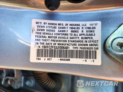 Zdjęcie 12 z 12 samochodu: 2018 HONDA CIVIC LX VIN:19XFC2F53JE006481 - miniatura