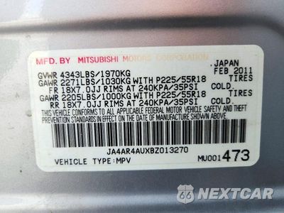 Zdjęcie 12 z 12 samochodu: 2011 MITSUBISHI OUTLANDER SPORT SE VIN:JA4AR4AUXBZ013270 - miniatura